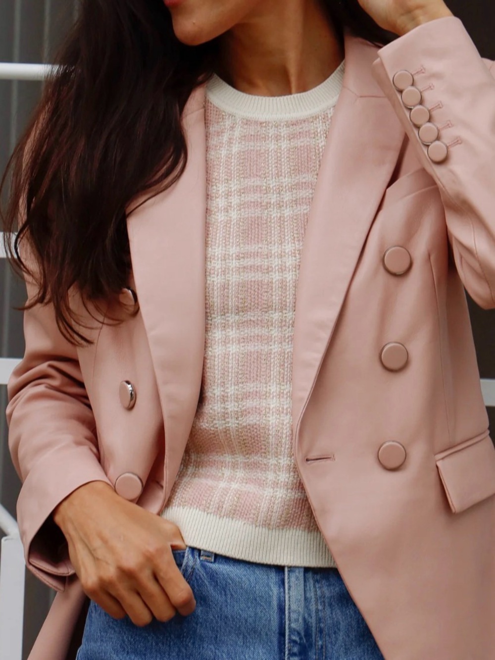 NWOT Leather Veronica Beard Miller Lamb Leather Dickey Blazer —Pink Clay, SIZE 6
